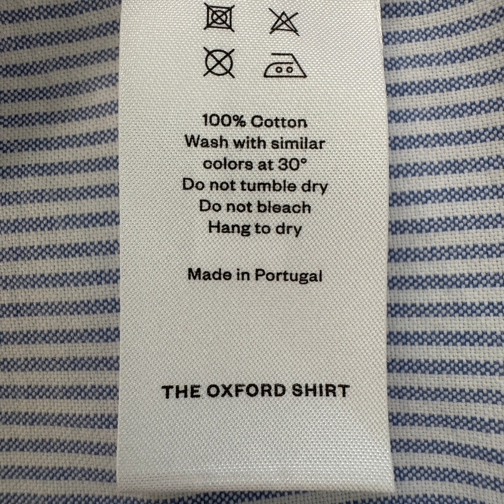 ASKET The Oxford Shirt Small Long Blue Stripe Button Down Organic Preppy Minimal - Picture 13 of 14